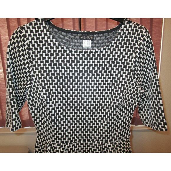 Venus Womens Black White Geometric Print Stretch Mini Dress US S Tulip Y2K Vtg - Picture 2 of 5